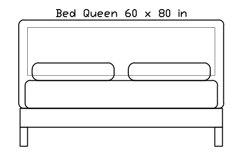 Bed Queen 60 x 80 in mattress, US, front elevation sembolünün önizlemesi, blok HOM_BED_US_Queen_60X80_ELEV
