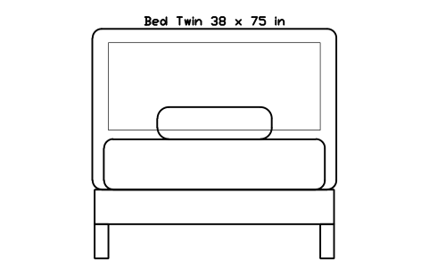 Bed Twin 38 x 75 in mattress, US, front elevation sembolünün önizlemesi, blok HOM_BED_US_Twin_38X75_ELEV