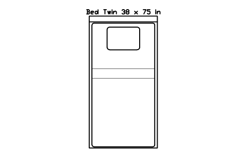 Bed Twin 38 x 75 in mattress, US, plan sembolünün önizlemesi, blok HOM_BED_US_Twin_38X75_PLAN