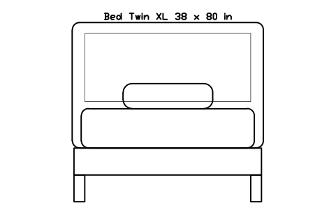 Bed Twin XL 38 x 80 in mattress, US, front elevation sembolünün önizlemesi, blok HOM_BED_US_Twin_XL_38X80_ELEV