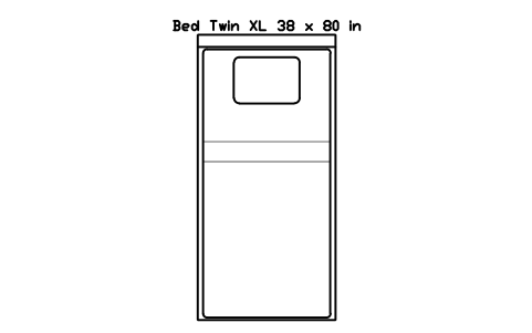 Bed Twin XL 38 x 80 in mattress, US, plan sembolünün önizlemesi, blok HOM_BED_US_Twin_XL_38X80_PLAN