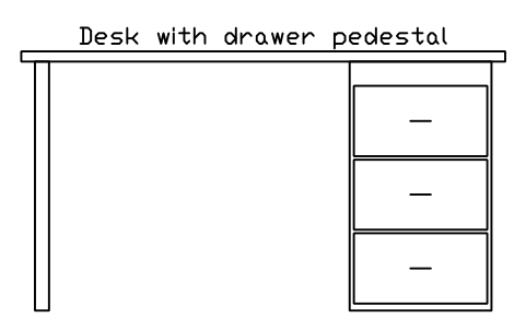 Desk with drawer pedestal, front elevation sembolünün önizlemesi, blok HOM_DESK_ELEV