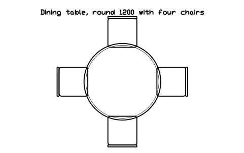 Dining table, round 1200 with four chairs, plan sembolünün önizlemesi, blok HOM_DININGTABLE_ROUND_1200_4_PLAN