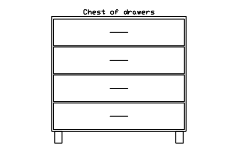 Chest of drawers, front elevation sembolünün önizlemesi, blok HOM_DRAWERS_ELEV