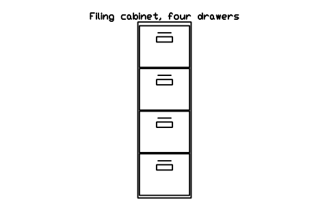 Filing cabinet, four drawers, front elevation sembolünün önizlemesi, blok HOM_FILING_4DRAWER_ELEV
