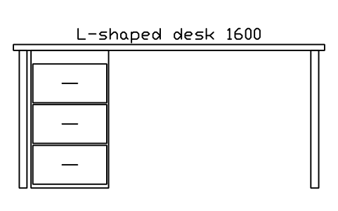 L-shaped desk 1600, front elevation sembolünün önizlemesi, blok HOM_LDESK_ELEV