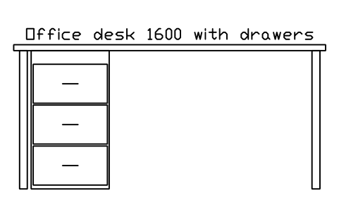 Office desk 1600 with drawers, front elevation sembolünün önizlemesi, blok HOM_OFFICEDESK_1600_ELEV