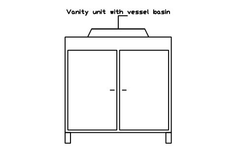 Vanity unit with vessel basin, front elevation sembolünün önizlemesi, blok HOM_VANITY_VESSEL_FRONT_ELEV