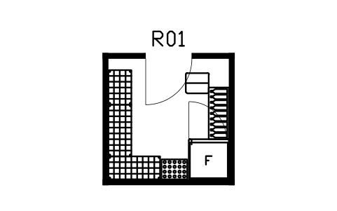 Anteprima del simbolo Dispensa walk-in, a U, blocco HSU_ROOM_PANTRY_U