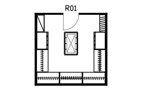 Anteprima del simbolo Cabina armadio con isola, blocco HSU_ROOM_WALKIN_ISLAND