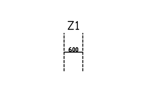 Anteprima del simbolo Corridoio, minimo 600, blocco HSU_ZONE_AISLE_600