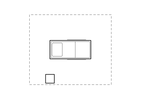 符號 Single bed space with clearances 的預覽，圖塊名 HSP_BED_SPACE_1