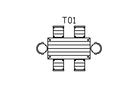 Anteprima del simbolo Tavolo in tavolacci 1800, sei sedie, blocco IND_TABLE_6