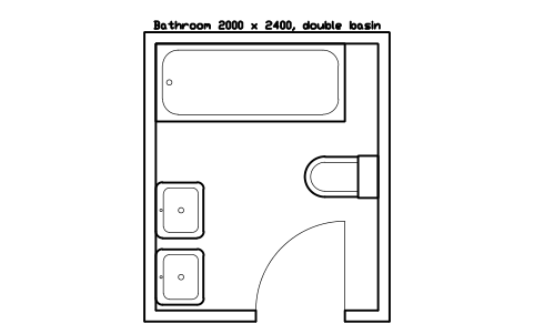 シンボル Bathroom 2000 x 2400, double basin のプレビュー（ブロック KBC_BATHROOM_2000X2400）