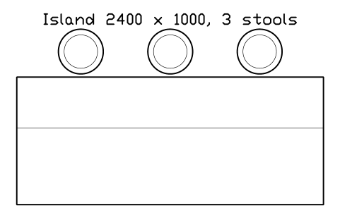 シンボル Island 2400 x 1000, 3 stools のプレビュー（ブロック KBC_ISLAND_2400）