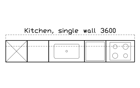 シンボル Kitchen, single wall 3600 のプレビュー（ブロック KBC_LAYOUT_WALL_3600）
