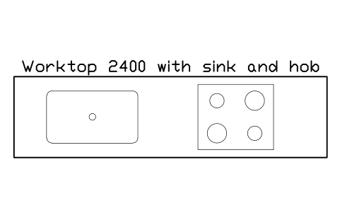 シンボル Worktop 2400 with sink and hob のプレビュー（ブロック KBC_WORKTOP_SINK_HOB）