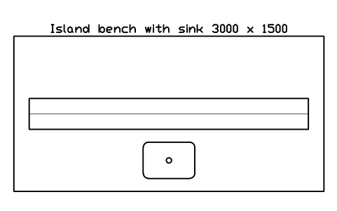 Preview of the Island bench with sink 3000 x 1500 symbol, block LAB_BENCH_ISLAND_SINK