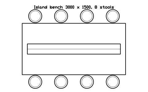 Preview of the Island bench 3000 x 1500, 8 stools symbol, block LAB_BENCH_ISLAND_STOOLS