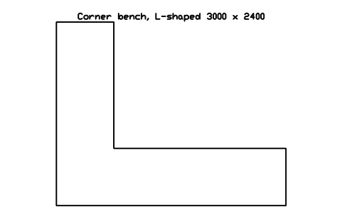 Preview of the Corner bench, L-shaped 3000 x 2400 symbol, block LAB_BENCH_L_BAY