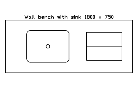 Preview of the Wall bench with sink 1800 x 750 symbol, block LAB_BENCH_SINK_1800