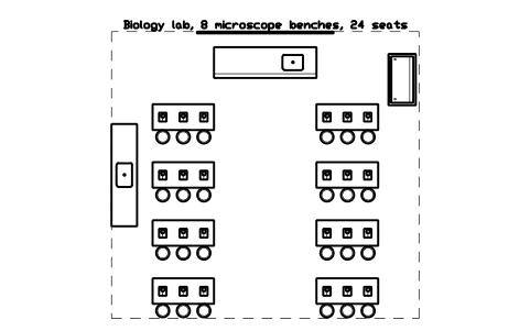 Preview of the Biology lab, 8 microscope benches, 24 seats symbol, block LAB_LAYOUT_BIOLOGY_24