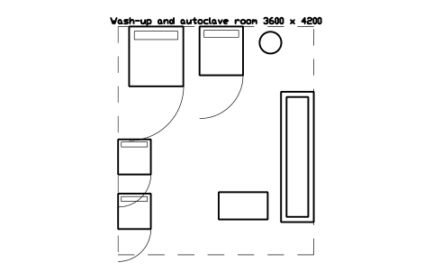 Preview of the Wash-up and autoclave room 3600 x 4200 symbol, block LAB_LAYOUT_WASHUP