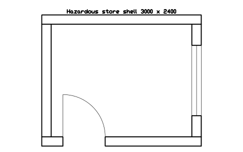 Preview of the Hazardous store shell 3000 x 2400 symbol, block LAB_ROOM_HAZARD_STORE