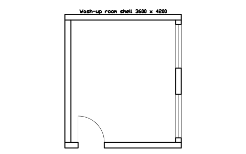 Preview of the Wash-up room shell 3600 x 4200 symbol, block LAB_ROOM_WASHUP
