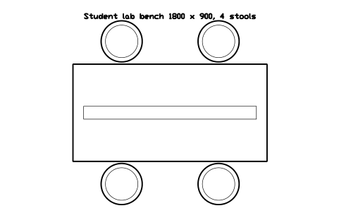 Preview of the Student lab bench 1800 x 900, 4 stools symbol, block LAB_TEACH_BENCH_4
