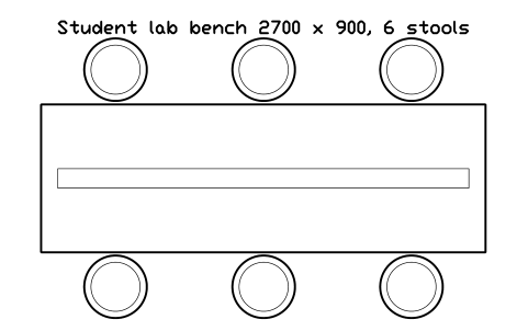 Preview of the Student lab bench 2700 x 900, 6 stools symbol, block LAB_TEACH_BENCH_6