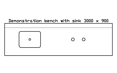 Preview of the Demonstration bench with sink 3000 x 900 symbol, block LAB_TEACH_DEMO_SINK