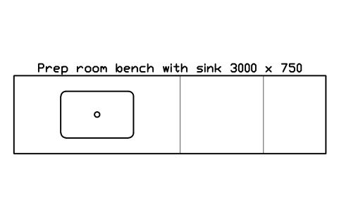 Preview of the Prep room bench with sink 3000 x 750 symbol, block LAB_TEACH_PREP_BENCH