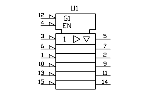 符号 反相缓冲器，三态，六路 的预览，块名 LGD_S01598_BUFFER_INV_3_STATE_HEX