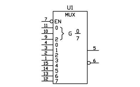 符号 多路选择器，八选一 的预览，块名 LGD_S01630_MULTIPLEXER_ONE_OF_EIGHT