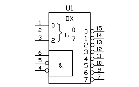 符号 多路分配器，一到八 的预览，块名 LGD_S01633_DEMULTIPLEXER_ONE_TO_EIGHT