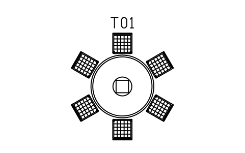 Vorschau des Symbols Runder Tisch 1500, sechs Stühle, Block MED_ROUND_1500