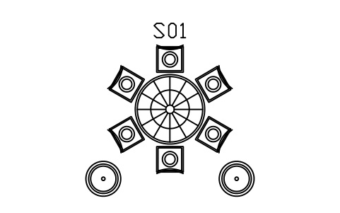 Vorschau des Symbols Patioset, gekachelter Tisch, mit Pflanzgefäßen, Block MED_SET_PATIO