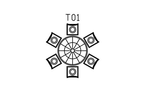 Vorschau des Symbols Gekachelter Tisch 1200, sechs Eisenstühle, Block MED_TILE_TABLE_1200