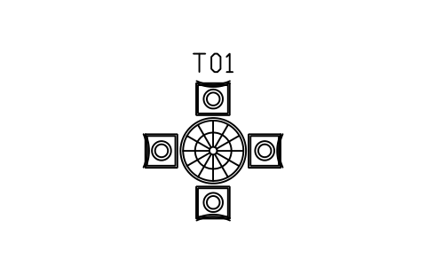 Vorschau des Symbols Gekachelter Tisch 900, vier Eisenstühle, Block MED_TILE_TABLE_900
