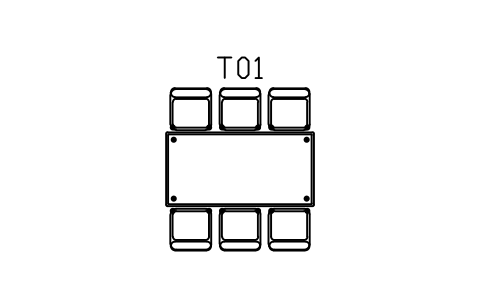 Preview of the Dining table 1800, six pad chairs symbol, block MCM_DINING_6_PAD