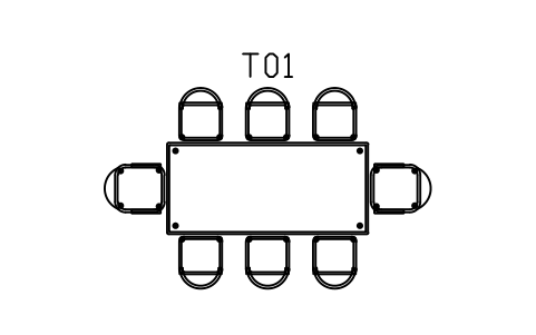 Preview of the Dining table 2200, eight chairs symbol, block MCM_DINING_8