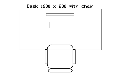 Anteprima del simbolo Desk 1600 x 800 with chair, blocco OFL_DESK_1600X800_CH