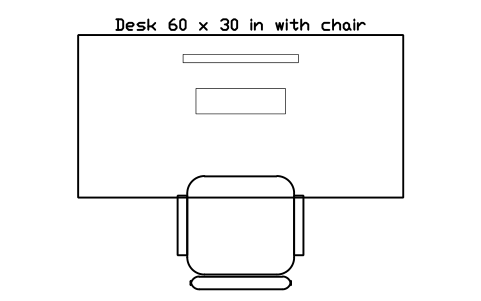 Anteprima del simbolo Desk 60 x 30 in with chair, blocco OFL_DESK_60X30IN_CH