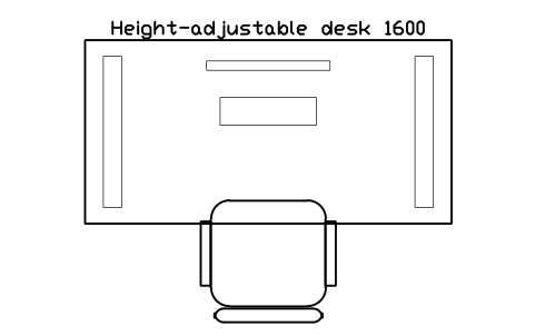 Anteprima del simbolo Height-adjustable desk 1600, blocco OFL_DESK_ADJ_1600