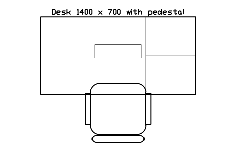 Anteprima del simbolo Desk 1400 x 700 with pedestal, blocco OFL_DESK_PEDESTAL