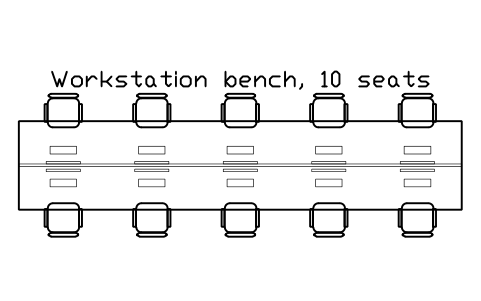Anteprima del simbolo Workstation bench, 10 seats, blocco OFL_POD_10
