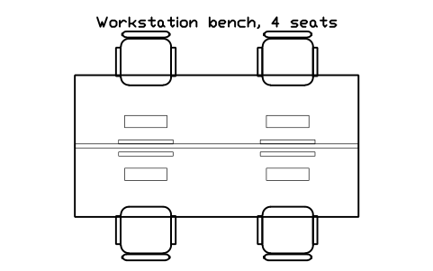 Anteprima del simbolo Workstation bench, 4 seats, blocco OFL_POD_4