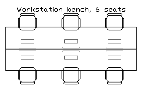 Anteprima del simbolo Workstation bench, 6 seats, blocco OFL_POD_6