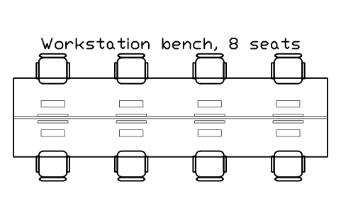 Anteprima del simbolo Workstation bench, 8 seats, blocco OFL_POD_8